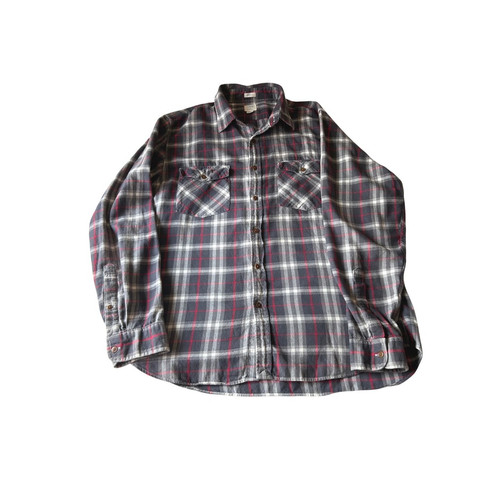 J.‎ Crew Mens Large Flannel Shirt Tailored Fit Gray Red Plaid Long Sleeve